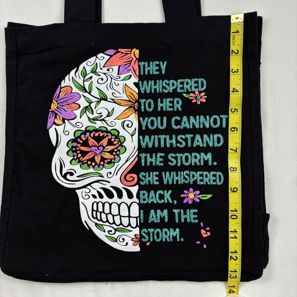 Sugar Skull I Am The Storm Day of the Dead Tote Bag - Picture 3 of 8